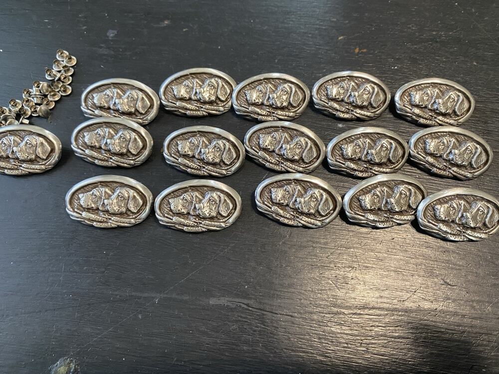 Lot of 16 Hunting Dog Conchos With Rivets 1 1/2” Wide 1” Tall
